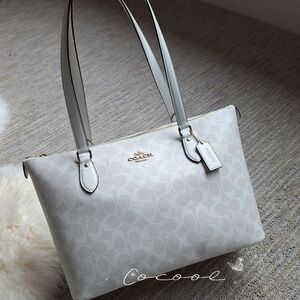 NWT COACH CS187 Gallery Tote Bag In Signature Canvas & Leather Chalk/Glacierwhit